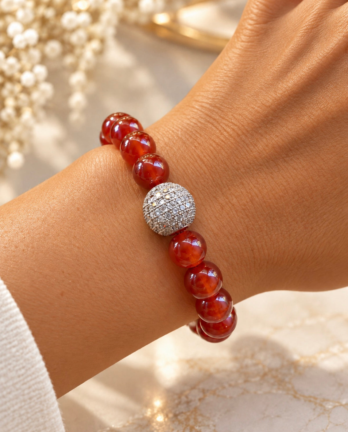 Carnelian & Pavé Stretch Bracelet